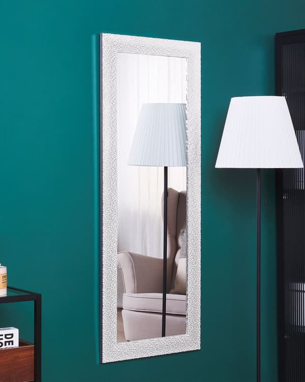 Vægspejl Sølv Glas 50 x 130 cm Rektangulær Aflangt Spejl med Ramme til Pigeværelse med Ophæng Beslag Glamour Design Indretning
