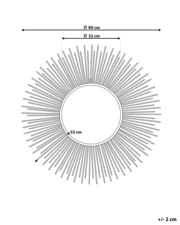 Vægmonteret Hængespejl Guld 80 cm Rund Solstråle Form