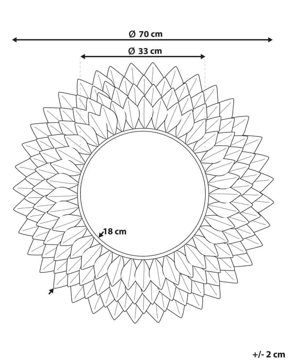 Vægspejl Sort Sølv Metal med Glas ø 70 cm Stor Rund Væghængt Spejl til Entré med Blomster Ramme til Badeværelse Dekoration Pigeværelse
