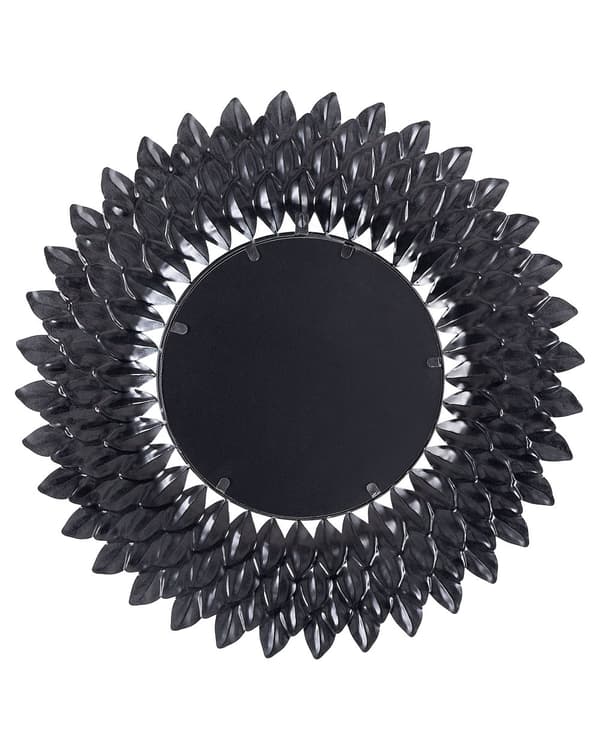 Vægspejl Sort Sølv Metal med Glas ø 70 cm Stor Rund Væghængt Spejl til Entré med Blomster Ramme til Badeværelse Dekoration Pigeværelse