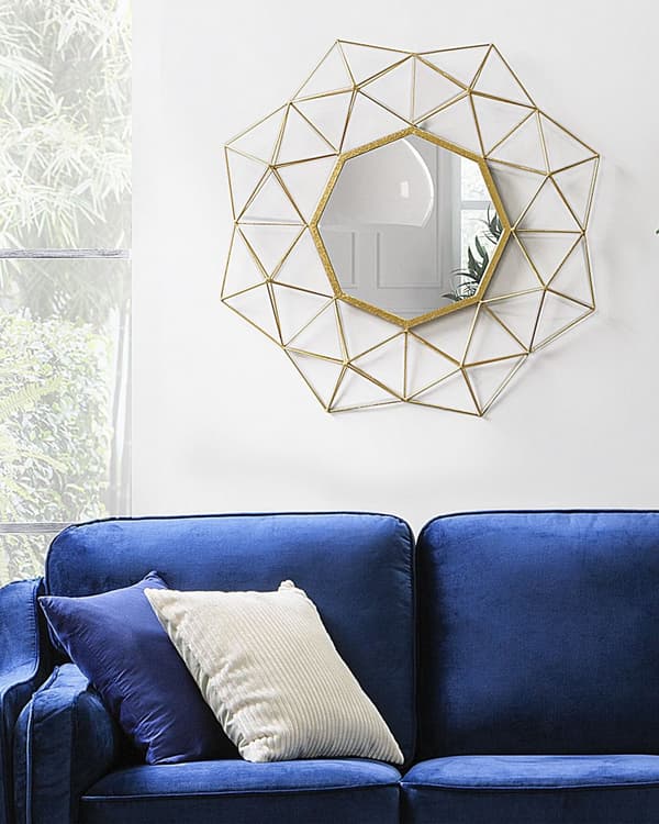 Vægspejl Guld Metal 69 x 80 cm Dekorativ Ottekantet Væghængt Spejl i Form af Sol Stjerne Ramme Vægdekoration til Stue Entré Soveværelse