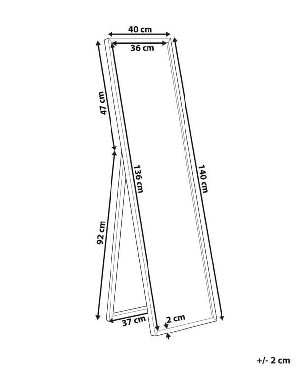 Stående rektangulært gulvspejl i hvid 40 x 140 cm