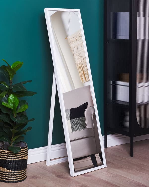 Stående rektangulært gulvspejl i hvid 40 x 140 cm