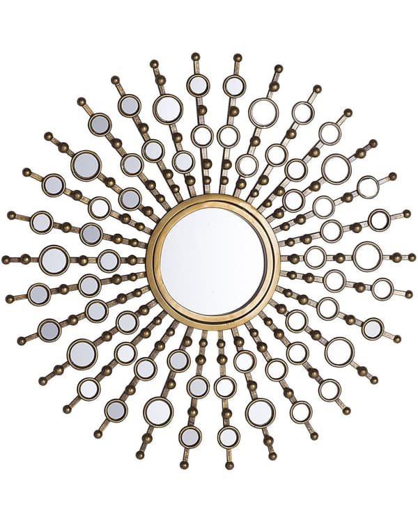 Væghængende Spejl Guld 70 cm Rund Solstråle Sol-formet Glamourøs Vintage Hollywood Stil