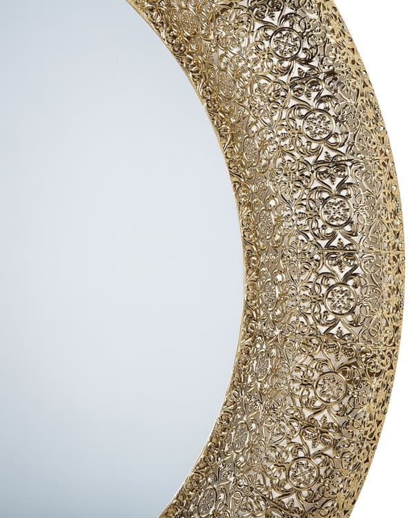Vægspejl Guld Metal og Glas 80 x 80 cm Rund Stort Dekorativ Væghængt Tekstureret Spejl Indgraveret Ramme til Stue Entré Soveværelse Indretning