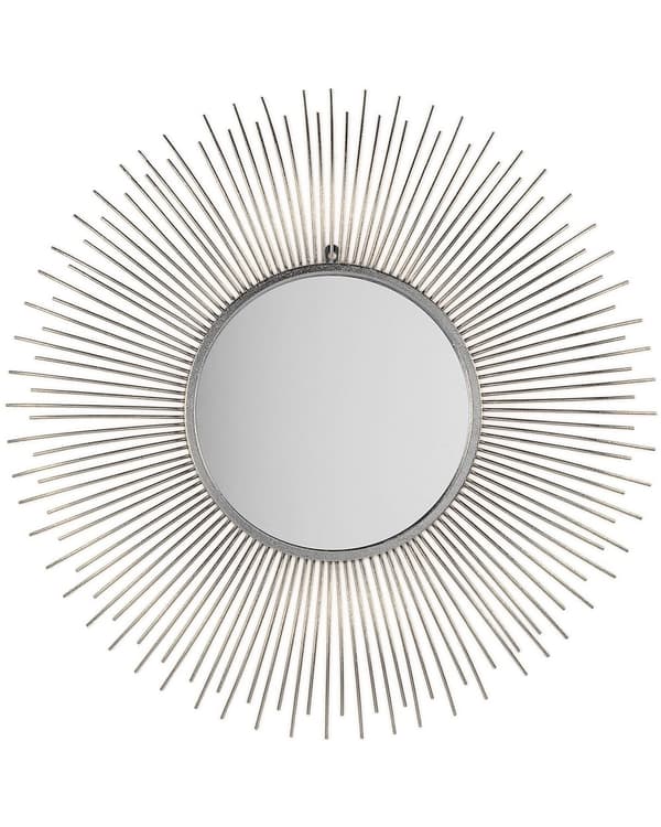 Seinäpeili hopea metalli lasi ⌀ 80 cm koukuilla pyöreä auringon muotoinen glamour tyyli