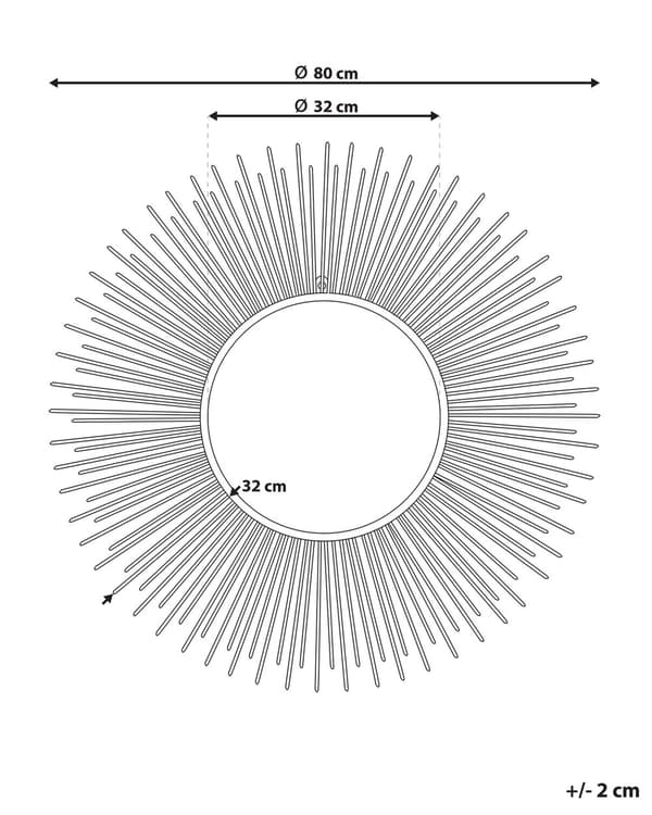 Väggmonterad Hängande Spegel Silver 80 cm Rund Solstråle Sol Form