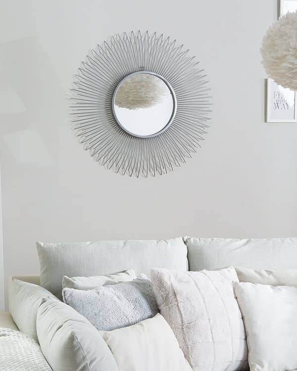 Väggmonterad Hängande Spegel Silver 80 cm Rund Solstråle Sol Form