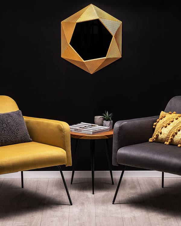 Väggmonterad Hängande Spegel Guld 60 cm Geometrisk Tjock Dekorativ Ram Vardagsrum Sovrum