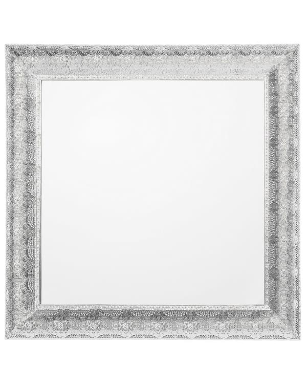Seinäpeili hopea metalli lasi 65 x 65 cm neliö koukuilla itämainen kuvio retro glamour tyyli