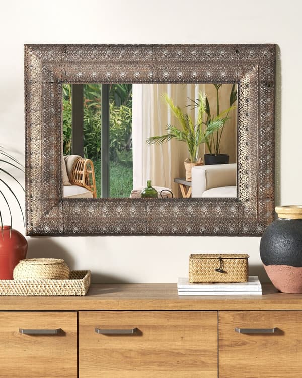 Vægspejl Kobber Metal Ramme 69 x 90 cm Moderne Entre Spejl med Ramme Design til Væg Victoriansk Håndlavet Glamour Living Room Accent Piece
