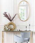 Miniatyrbillede 4 af 6: Vægspejl Guld Stål 90 x 55 cm Rundt Oval Ramme Stor Ophæng Dekor Glam Retro Stue Soveværelse til Døren Indretning Minimalistisk Skandinavisk