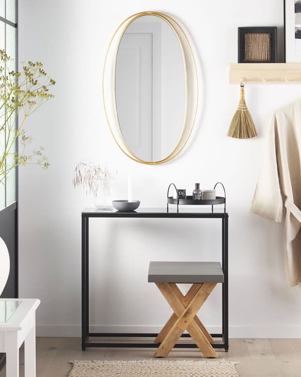 Vægspejl Guld Stål 90 x 55 cm Rundt Oval Ramme Stor Ophæng Dekor Glam Retro Stue Soveværelse til Døren Indretning Minimalistisk Skandinavisk