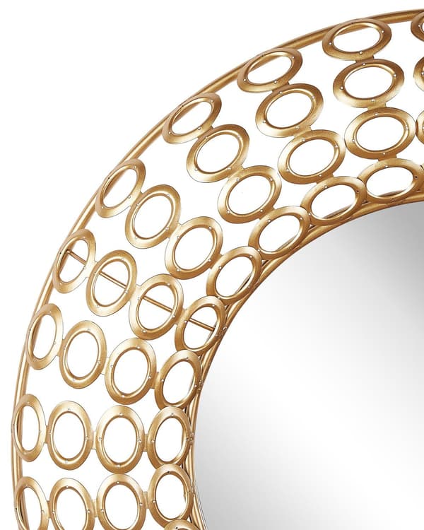 Vægspejl Guld Stål ø 80 cm Rund Dekorativ Eklektisk Design Krans Effekt Dør Ophæng Badeværelse Soveværelse Entré Indretning