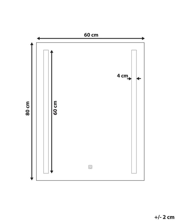 Seinäpeili hopea lasi 60 x 80 cm LED-valo huurteenesto kosketuskytkin kylpyhuoneen suorakulmainen moderni