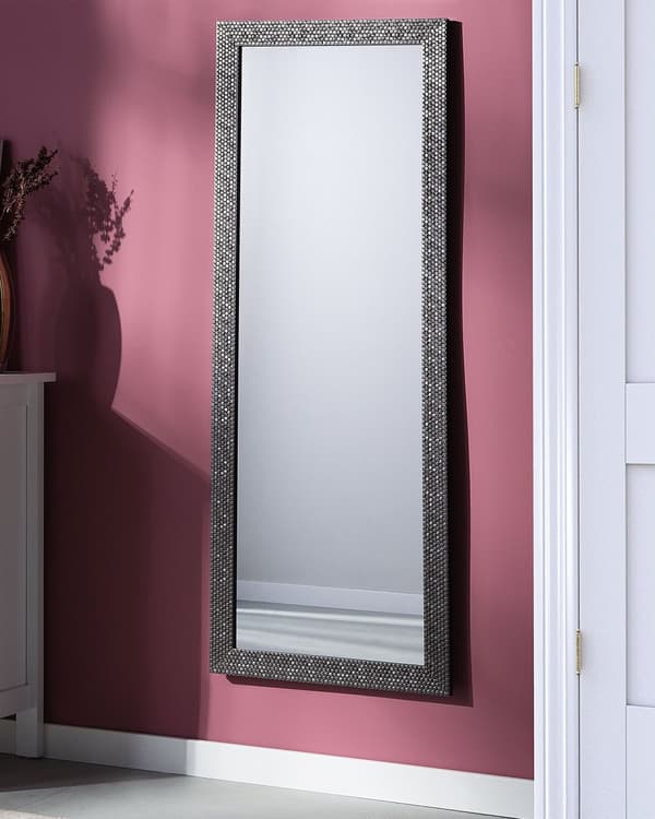Seinäpeili hopea muovi lasi 50 x 130 cm hunajakenno kuvio koukuilla suorakulmainen moderni tyyli
