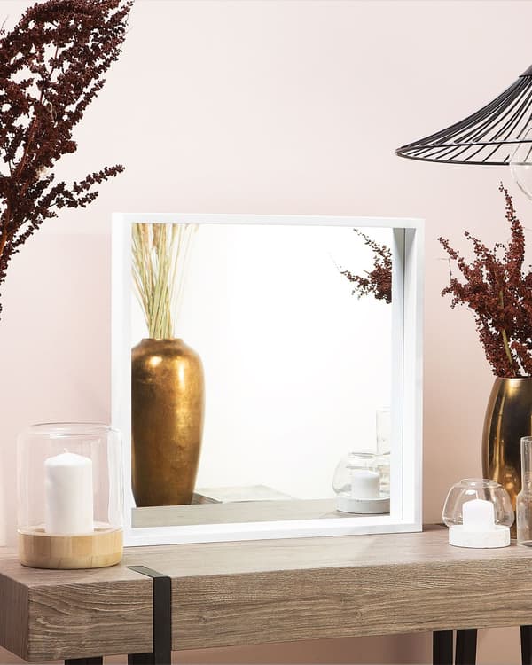 Väggspegel Vit Syntetisk Ram 50 x 50 cm Kvadrat Vägg Hängande