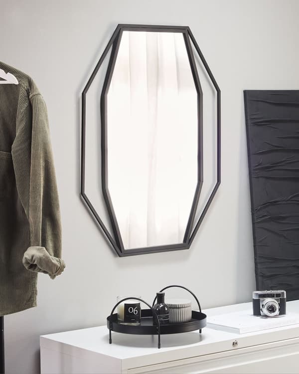 Hängande Väggspegel Oktogonal Grå 80 x 60 cm Metall Dekorativ Modern Minimalist Stil