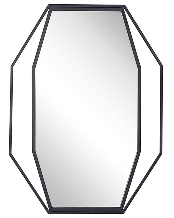 Hängande Väggspegel Oktogonal Grå 80 x 60 cm Metall Dekorativ Modern Minimalist Stil