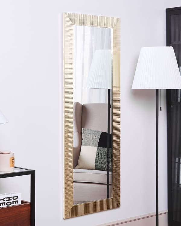 Väggmonterad Hängande Spegel Guld 50 x 130 cm Inramad Modern Samtida Vardagsrum Hall