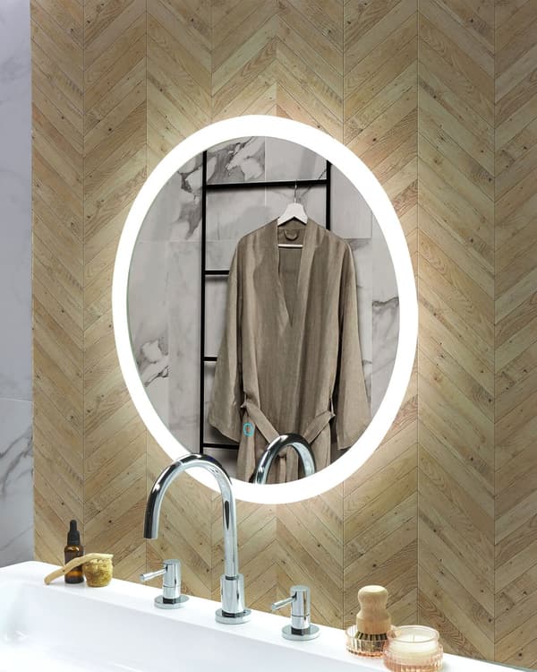 Väggmonterad Hängande LED Spegel 58 cm Rund Modern Samtida Badrum Sminkspegel Glamour