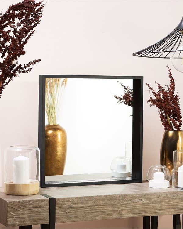 Väggspegel Svart Syntetisk Ram 50 x 50 cm Kvadrat Vägg Hängande