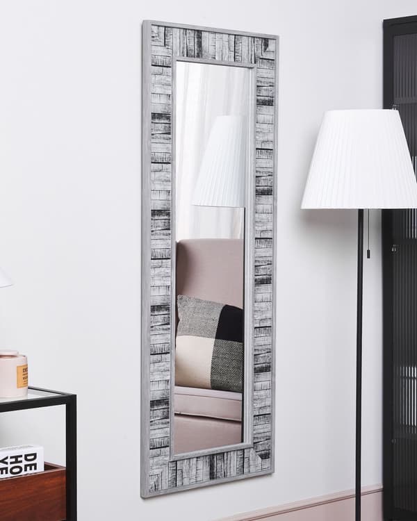 Vægspejl Grå Hvid Træ Syntetisk Plastik og Glas 50 x 130 cm Rektangulært Vægophæng Spejl med Træramme til Entre Design Pigeværelse