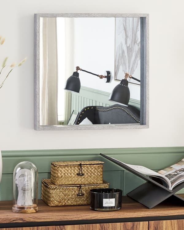Vægspejl Grå Syntetisk Stel 50 x 50 cm Smart Firkantet Design Væg Ophæng til Dør Tynd Ramme Badeværelse Entré Dekoration Tilbehør