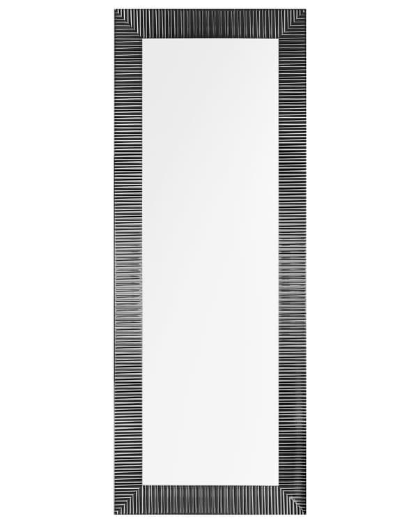 Vægspejl Sort Syntetisk og Glas 50 x 130 cm Dekorativ Væghængt Aflangt Spejl med Rillet Ramme Kant til Entré Pigeværelse Moderne Stue Entre