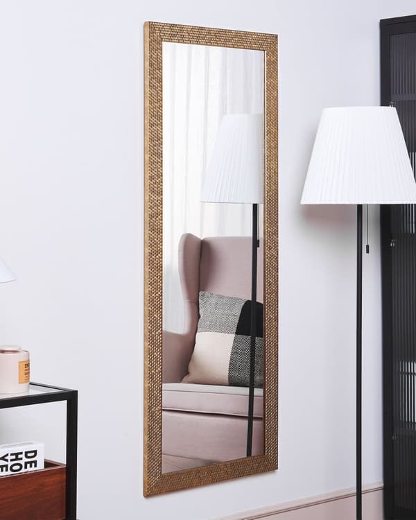 Vægspejl Messing Farve Blank og Glas Materiale 50 x 130 cm Rektangulær Paillet Mønster Effekt Moderne Vintage Retro Stil Soveværelse og Entré
