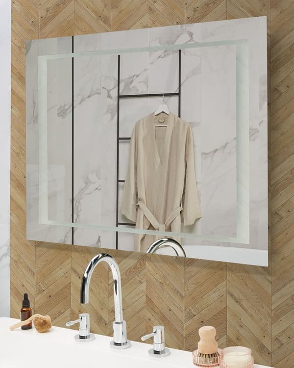 Badeværelsesspejl Sølv Glas 60 x 80 cm Firkantet Vægspejl uden Ramme med Lys LED Moderne Anti Dug Badeværelse Tilbehør Make-Up Soveværelse