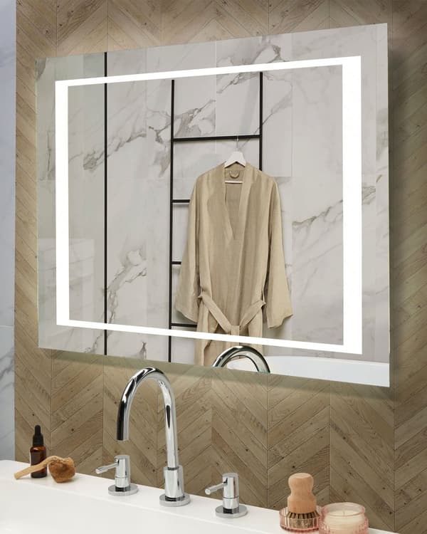 Badeværelsesspejl Sølv Glas 60 x 80 cm Firkantet Vægspejl uden Ramme med Lys LED Moderne Anti Dug Badeværelse Tilbehør Make-Up Soveværelse