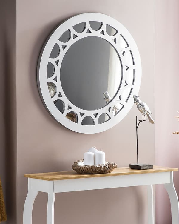 Seinäpeili hopea MDF-levy lasi ⌀ 80 cm koukuilla pyöreä geometrinen moderni glamour tyyli