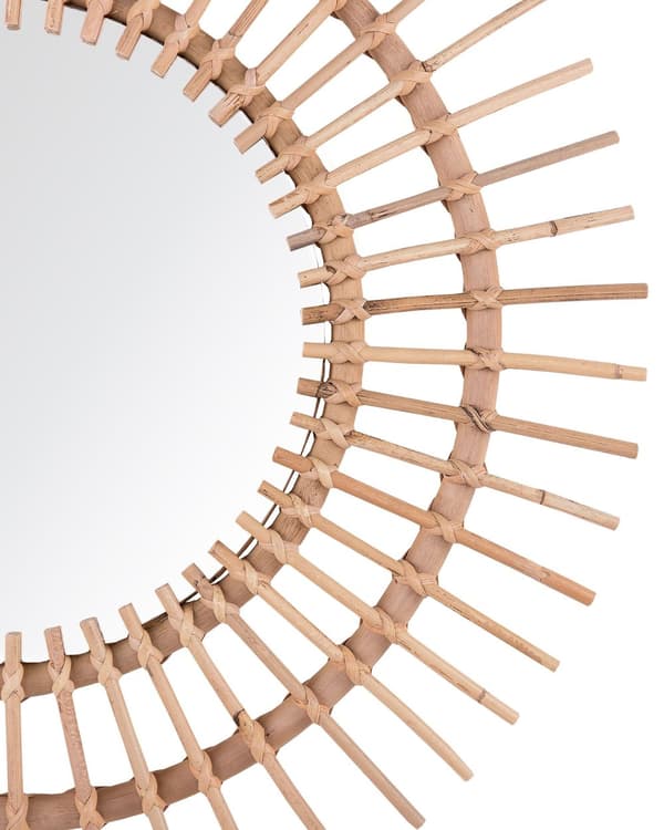 Vægspejl Beige Rattan ø 76 cm Dekorativ Gang Boho Stil