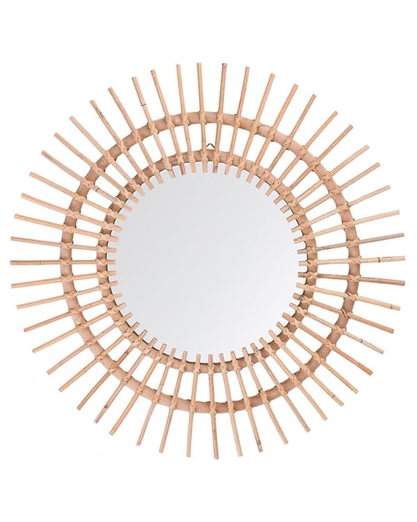 Vægspejl Beige Rattan ø 76 cm Dekorativ Gang Boho Stil