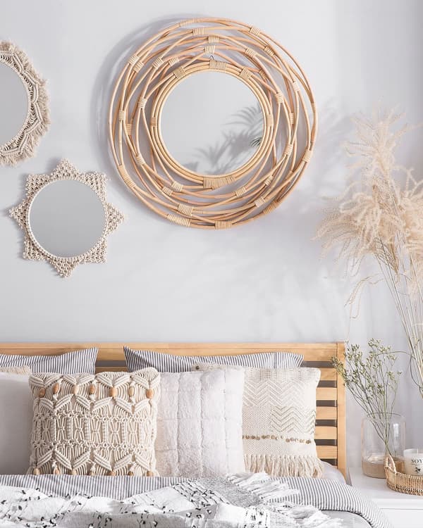 Väggspegel Beige Rotting 75 cm Dekorativ Hall Boho