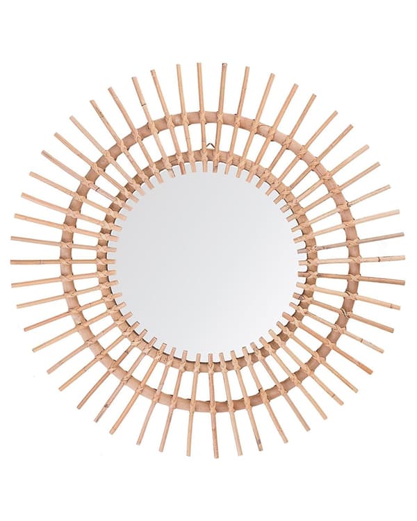 Väggspegel Beige Rotting 76 cm Dekorativ Hall Boho