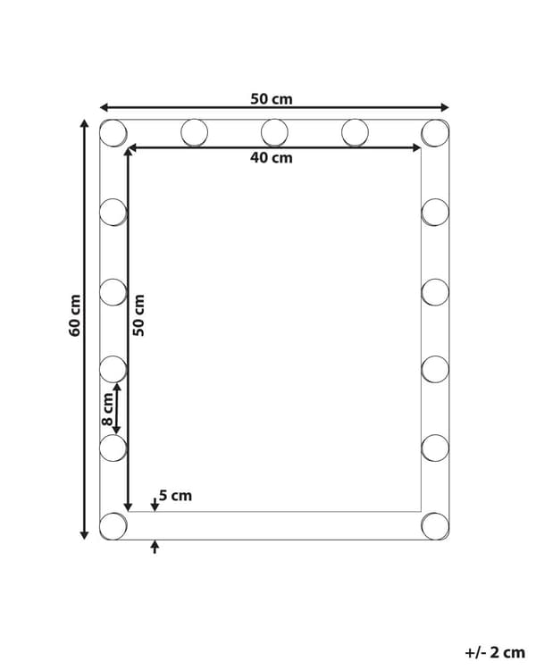 Seinäpeili valkoinen rauta lasi 50 x 60 cm LED-valoilla kosketuskytkin koukuilla glamour tyyli