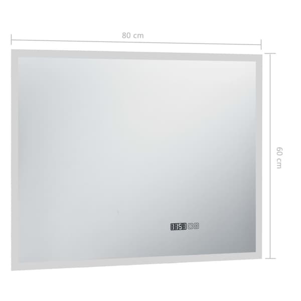 vidaXL Badrumsspegel LED med touch-sensor och tidsdisplay 80x60 cm