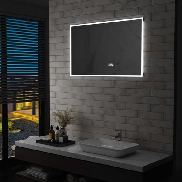 vidaXL Kylpyhuoneen LED-peili kosketussensorilla ja kellolla 100x60 cm