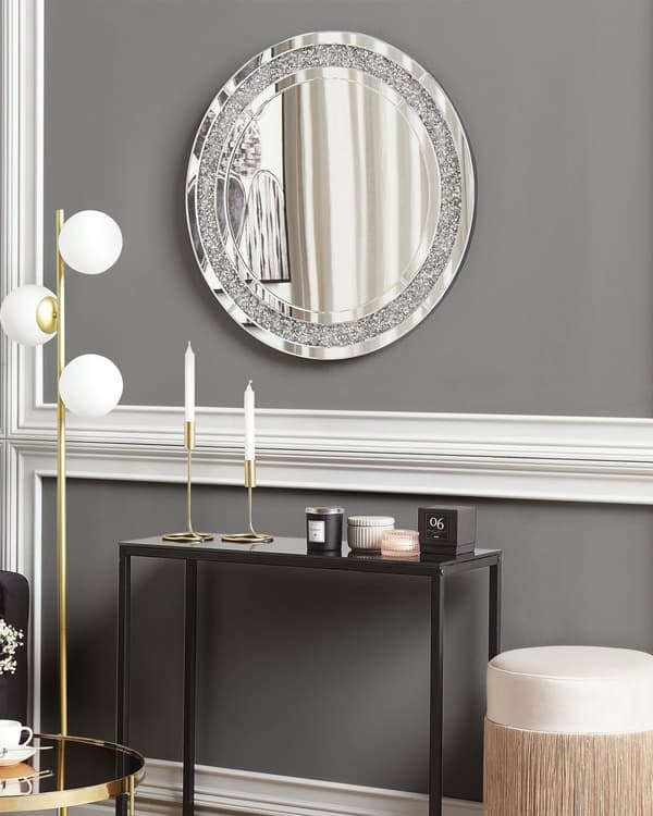 Seinäpeili hopea pyöreä 70 cm ripustettava ylellinen glamour moderni tyyli