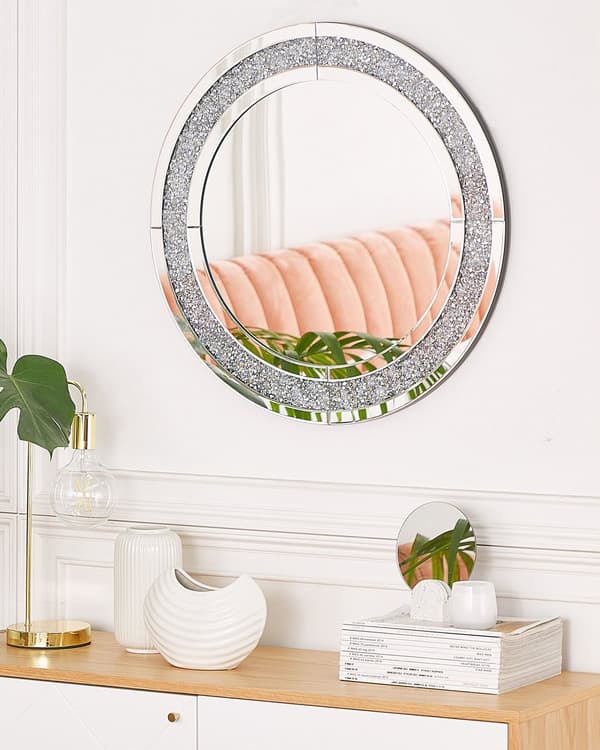 Seinäpeili hopea pyöreä 70 cm ripustettava ylellinen glamour moderni tyyli