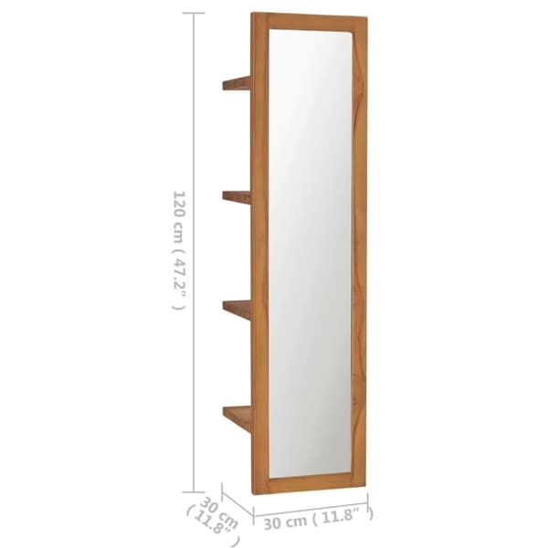 vidaXL Veggspeil med hyller 30x30x120 cm heltre teak