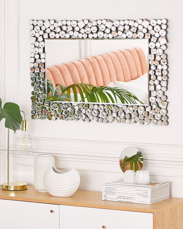 Vægmonteret Hængespejl Sølv Rektangulært 60 x 90 cm Moderne Glamour Stue Soveværelsesdekoration