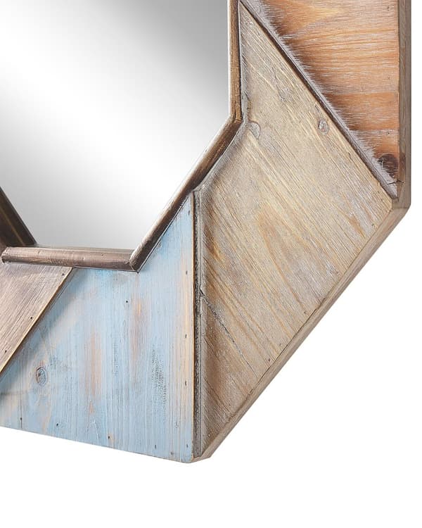 Spegel Mörkträ med Blå Åttkantig Ram av MDF-trä 77 x 77 cm Handgjord Dekorativ Rustik