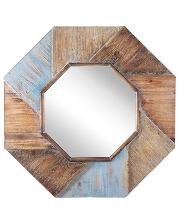 Spegel Mörkträ med Blå Åttkantig Ram av MDF-trä 77 x 77 cm Handgjord Dekorativ Rustik
