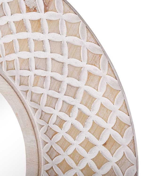 Seinäpeili beige pyöreä puukehys 60 cm geometrinen kuvio boho tyyli