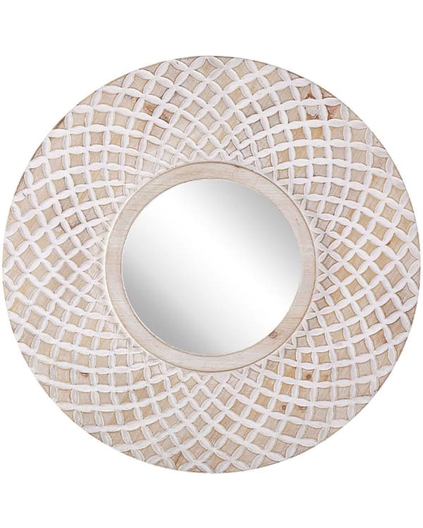Seinäpeili beige pyöreä puukehys 60 cm geometrinen kuvio boho tyyli