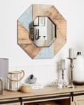 Miniatyrbillede 2 af 5: Vægspejl Lyst Ædelgran og Glas ø 77 cm Rund Boho Rustik Moderne Industriel Design Væghængt Spejl med Ramme Boligindretning Stue Køkken