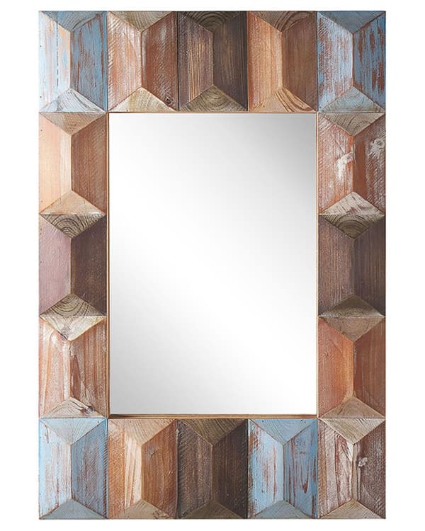 Vægspejl Flerfarvet Massivt Træramme Rektangulært 63 x 90 cm Håndlavet Boho Moderne Stil